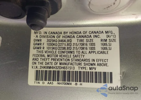 2013 Honda Cr-V Lx from USA, damaged, VIN 2HKRM4H32DH651513